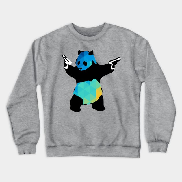 Bansky Panda Guns Abstract Polygon Multi Color Cubism Crewneck Sweatshirt by ericsj11